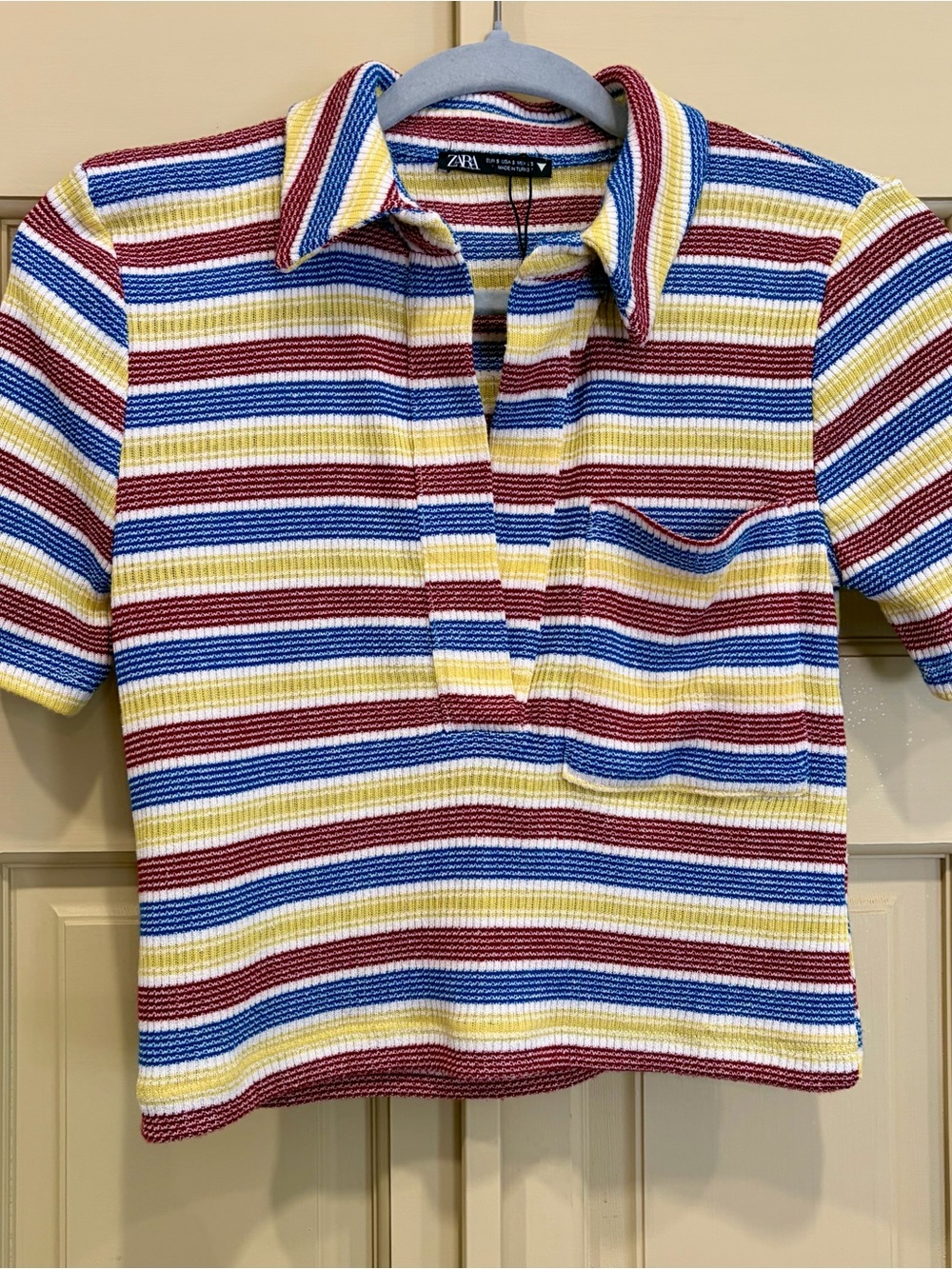 Zara Crop Textured V Neck Collared Polo Top Sz S Small